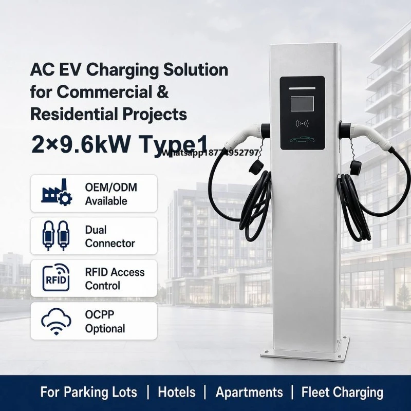 EONDRIVE New AC 400V EV Charging Station 2*9.6kW Type1 Dual  Single Phase IP54 for Small Condominium EV Project