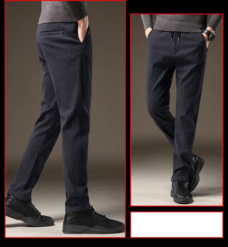Hochwertige Herren-Herbst-Winter-Hose, Business-Stretch, Dick, Slim Fit, Arbeitshose mit Elastischem Bund, Gebürstet, Schwarz, Grau, Casual-Hose für Männer – Detail 14