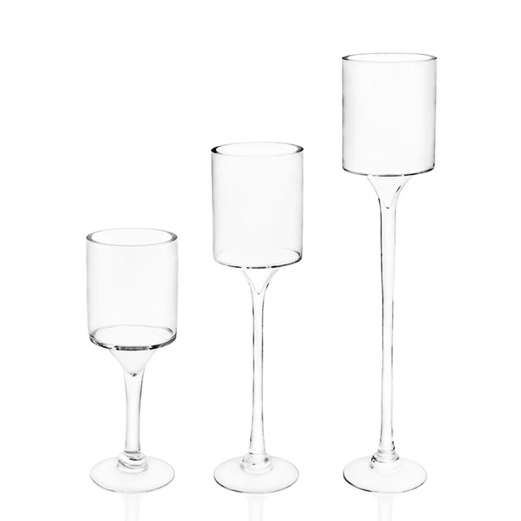 Wholesale Handmade Mouth Blown Empty Clear Glass Cup For Candle Wedding Party Table Decoration