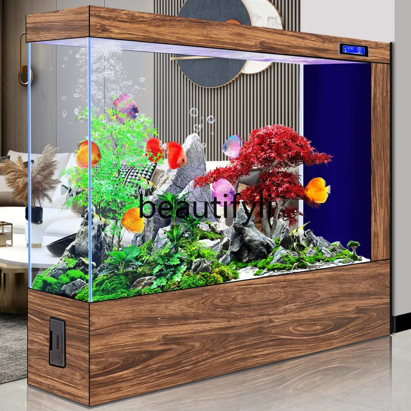 Fish tank partition 2024 new medium and large ecological ultra-white glass square floor screen goldfish tank