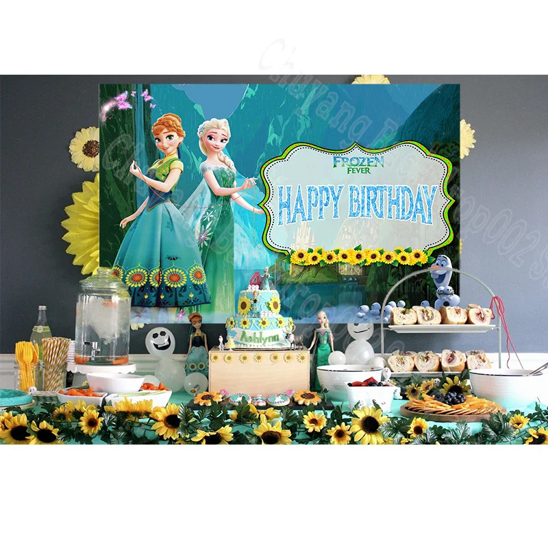 Disney Frozen Fever Sunflower Birthday Gift Elsa Anna Olaf Girls Party Decoration Photo Backdrop Photography Background Banner