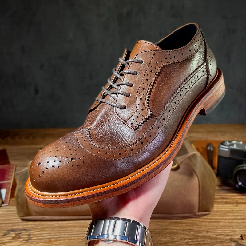 

Mature Men Must Have Brock Carving Leather Oxfords Businessman Lace Up Brogue Shoes British Handmade