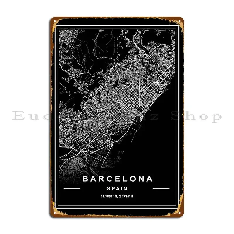 Mapa de la ciudad de Barcelona, ​​señal metálica clásica vintage impresa, mural divertido, cartel de metal