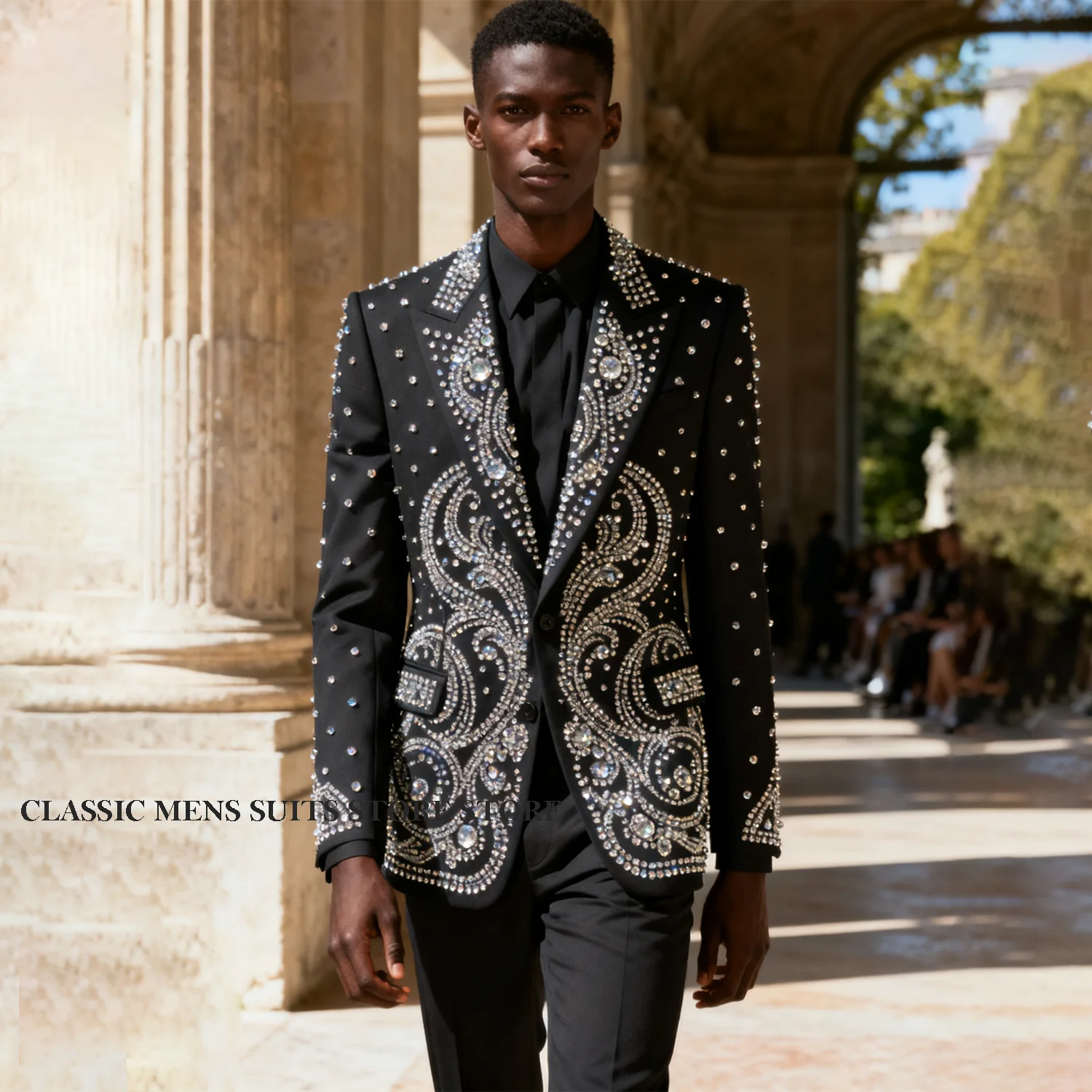 

Мужские костюмы с изысканным дизайном по индивидуальному заказу, мужские пиджаки для жениха, роскошные 2 предмета с кристаллами и бриллиантами, облегающие смокинги для свадебной вечеринки, Ropa hombre