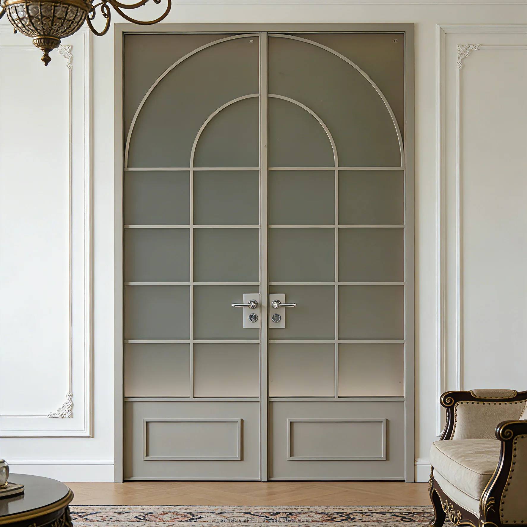 xx-CustomAomeja Slim Frame Aluminum Double French Door Tempered Glass Soundproof Waterproof Bedroom Bathroom Villa