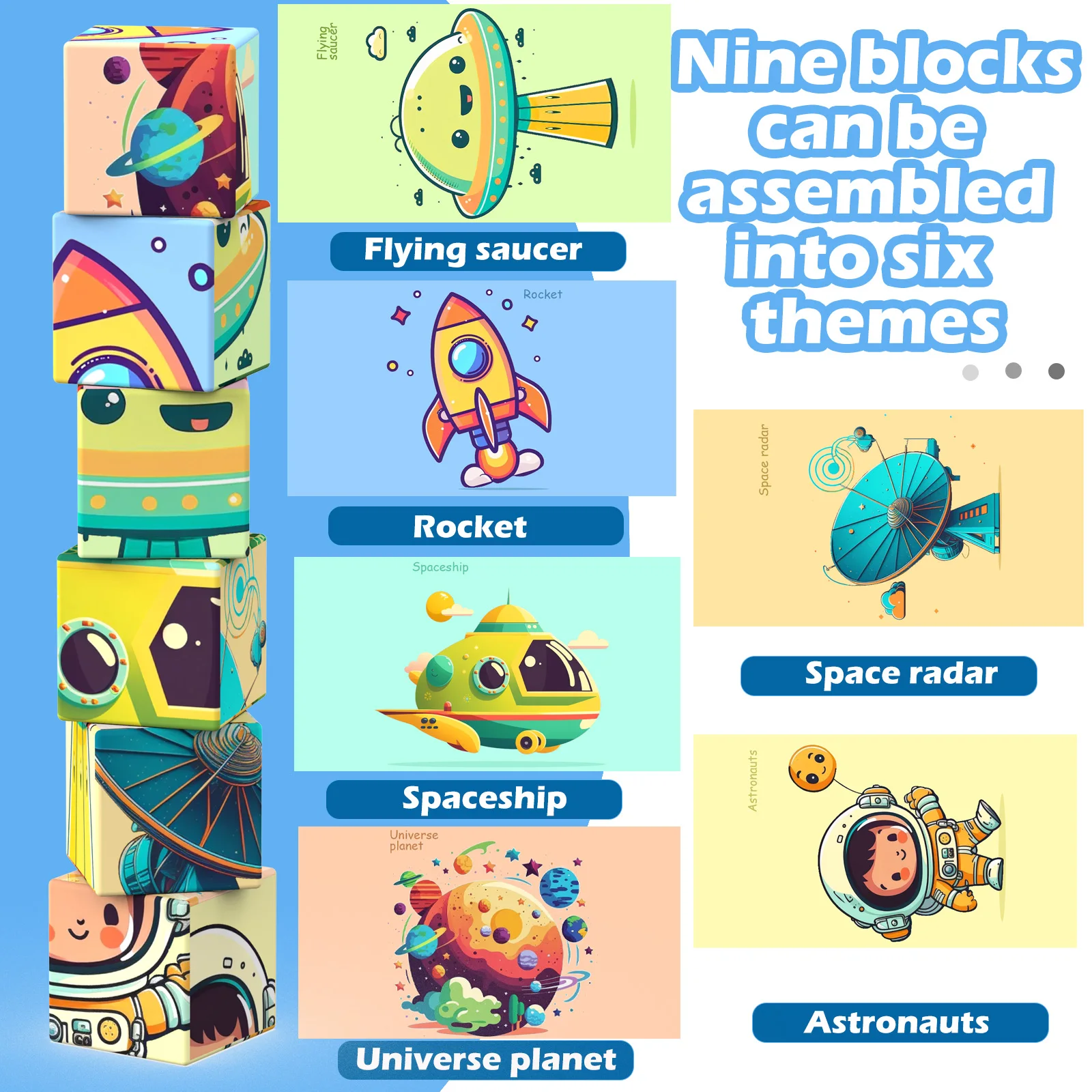 Magnetic Building Block Set - 9-Piece Children's Learning Toy  Suitable for 3-6 Year Olds Space-Themed Sorting and Stacking Puzz