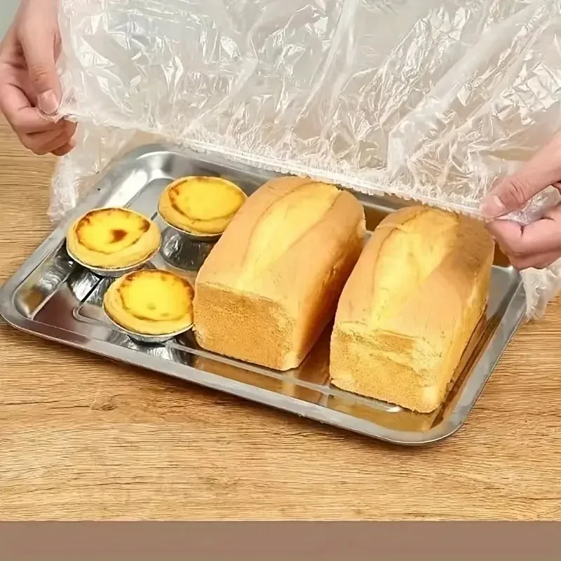 50pcs Reusable PE Elastic Food Covers - Stretchable Plastic Lids for Bread, Fruits, Snacks | Durable Transparent Seal