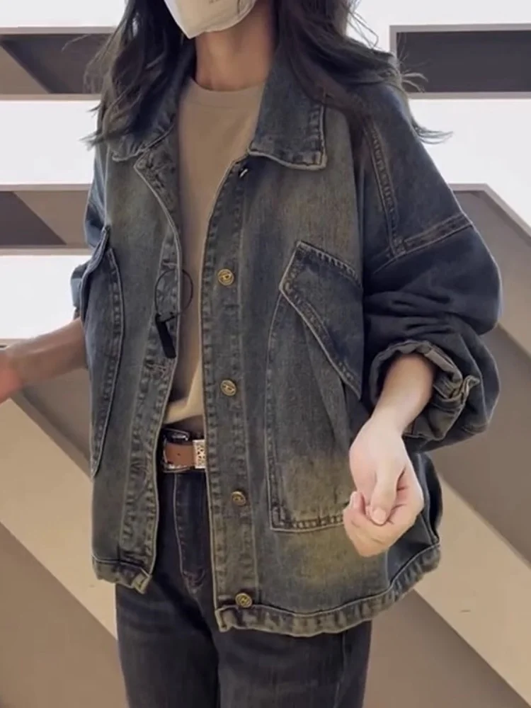 

Slimming Short Denim Jacket Women's Versatile Korean Style Slim Fit Spring Autumn New Arrival Button Pocket Detail Casual Coat