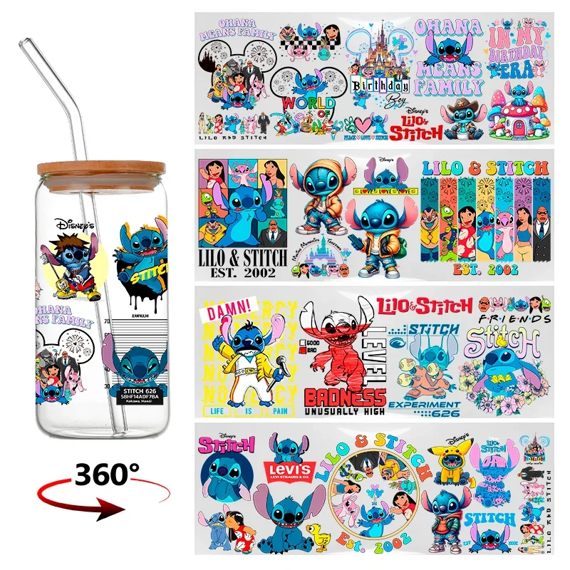 Lilo&Stitch 16oz DTF Sticker DIY Beverage Cup Stitch Personalize UV Wrap Transfer Sticker Sticker Waterproof Permanent Sticker