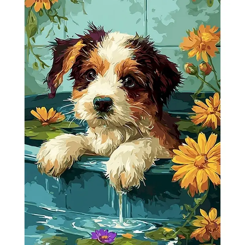 

GATYZTORY GATYZTORY Paint By Numbers Animals Dog Diy Crafts Flowers Acrylic Painting Drawing on Canvas Create Wall Art Artwork