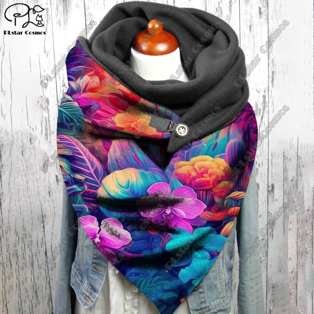 3D printing colorful flower pattern warm shawl scarf spring and winter big triangle scarf casual gift   3