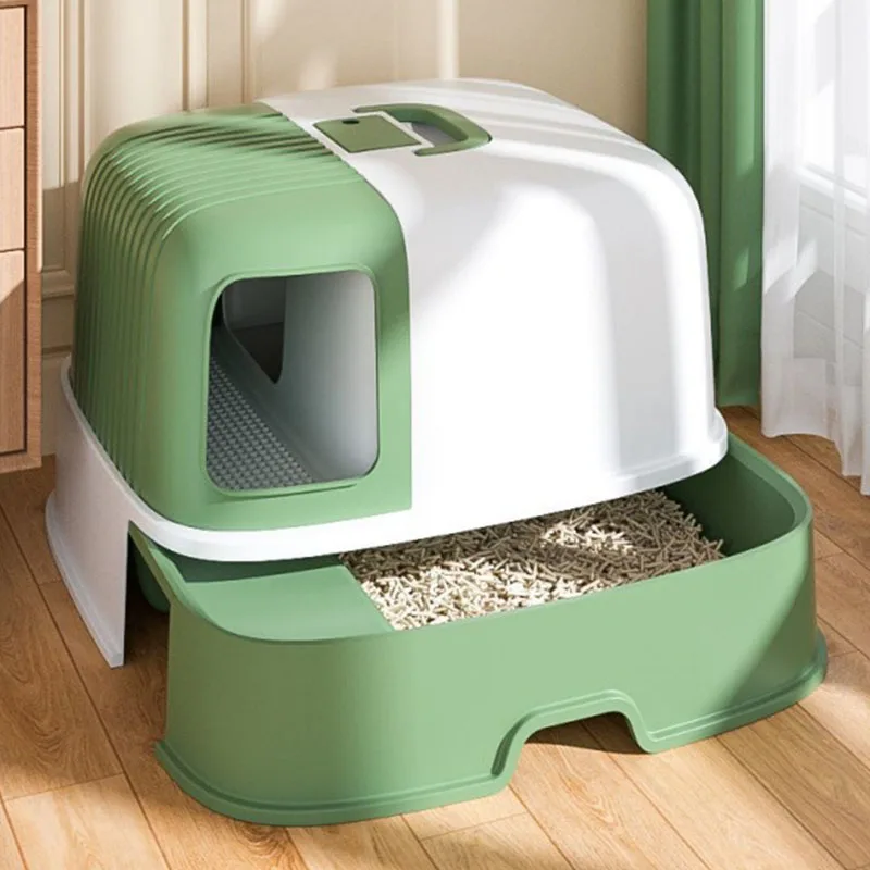 

Fully Semi Enclosed Cats Toilet With Drawer Anti-Splashing Toilet Cat Litter Box Home Drawer Type Kitty Litter Box Easy To Clean