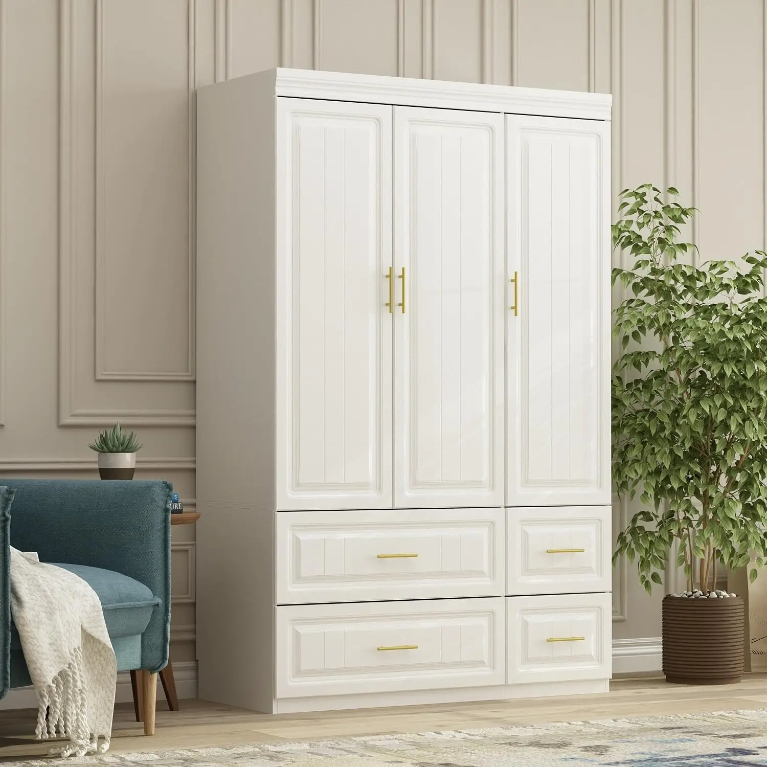 Fufu&Gaga Large Armoire Combo Wardrobes Closet Storage Cabinet White 74.2