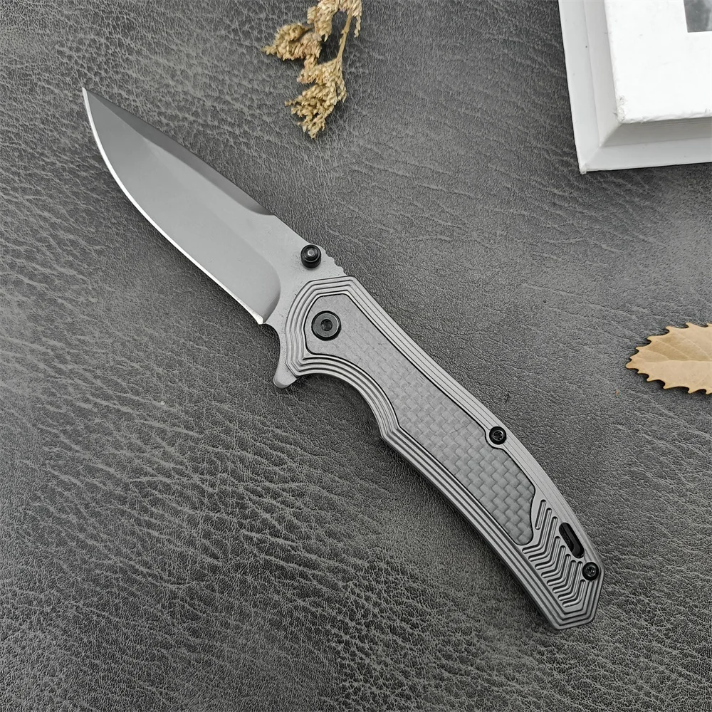 KS 8310 Fringe Folding Knife 8Cr13Mov Drop Point Blade 420 Steel Inlaid with Carbon Fibre Handle Assisted Combat Rescue Knife