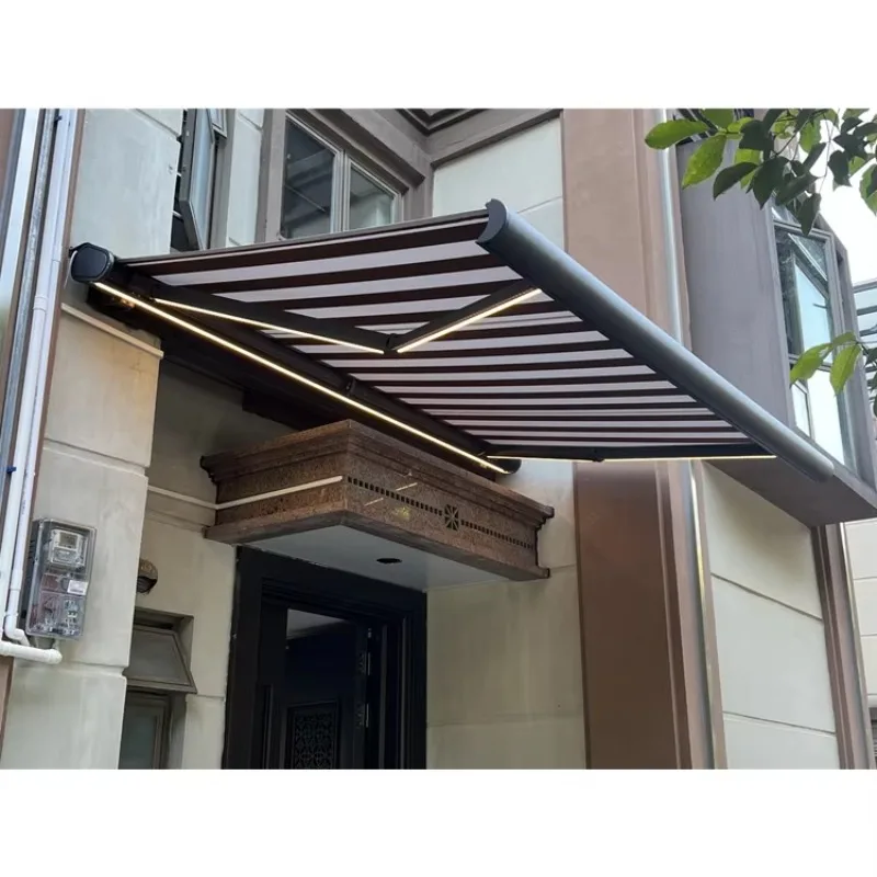 Custom Modern Luxury Electric Remote Control Aluminum PVC Retractable Full Cassette Rain Canopy Awning