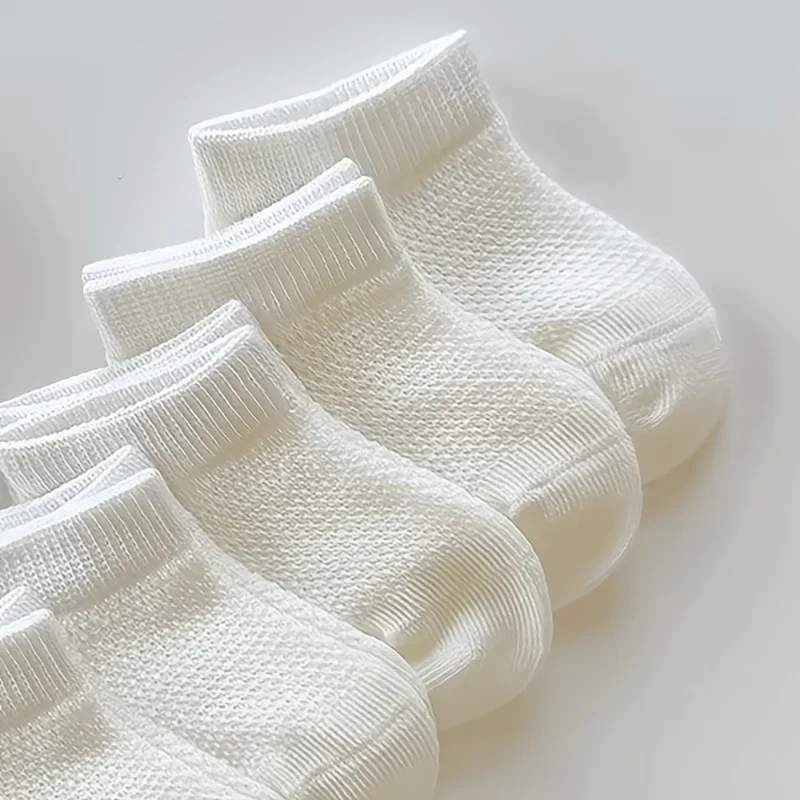 5 pairs Toddler and Kids' Short Socks for Boys and Girls - Soft and Breathable Mesh, Non-Slip Elastic Opening, Soft Polyester Fiber Essential for Daily Wear in Spring/Summer/Autumn, Comfortable and Snug-Fitting Socks for Babies