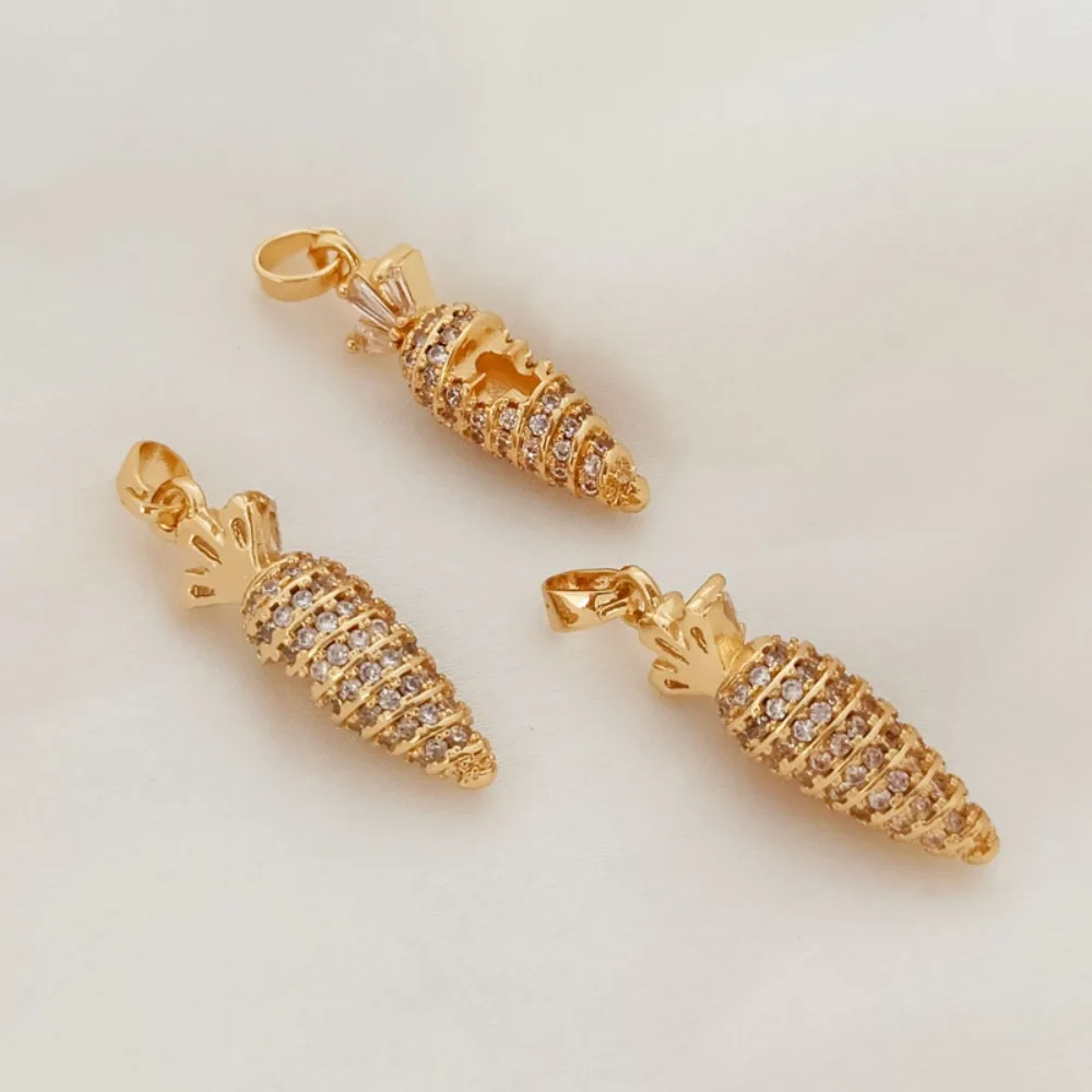 

Copper Gold-plated 14K Gold-encrusted with Diamonds Full of Zircon, Carrot Pendant Bracelet Necklace Earrings DIY Accessories