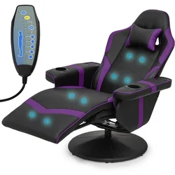 Silla ergonómica de masaje para juegos, asiento ajustable de cuero PU con altavoces y masaje, sin función para ordenador y oficina