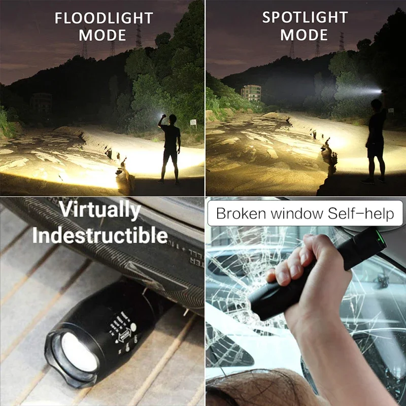 Super Bright  Led flashlight lantern led torch L2/V6 5 Switch Modes Zoomable Bicycle Light use 18650 battery Fish