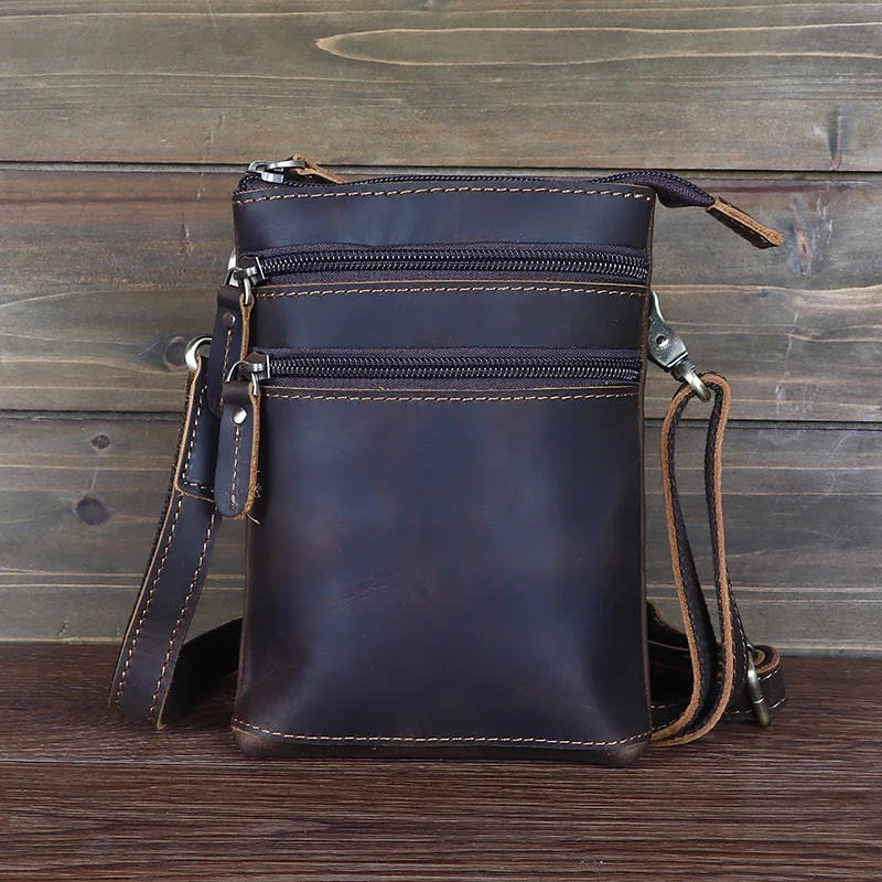 New model Wild Horse Leather Men's Crossbody Shoulder Bag, Vertical Style Mobile Phone Pouch, Top Layer Cowhide Men's Waist Bag