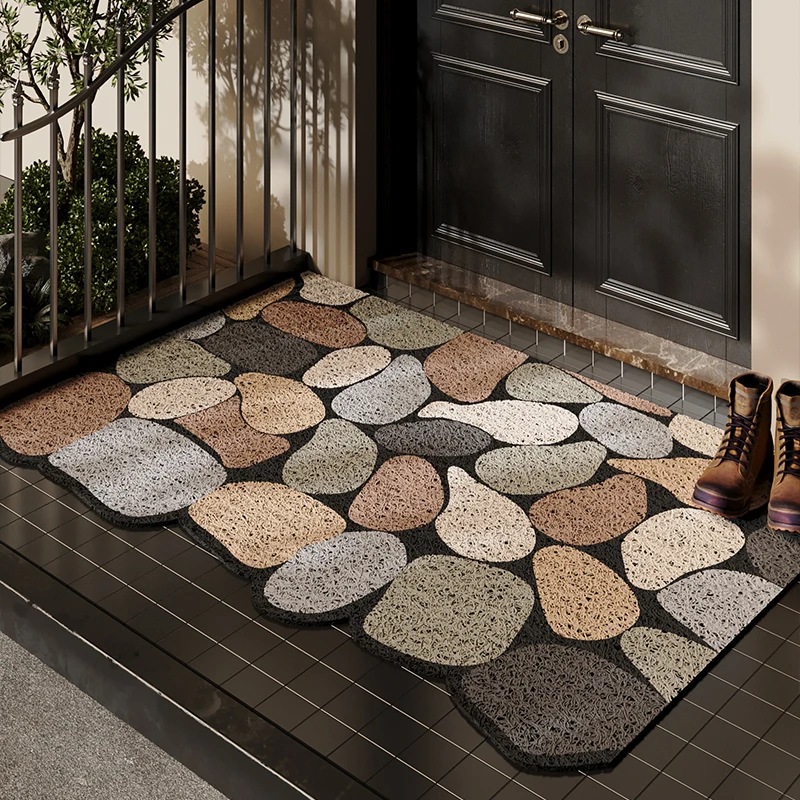 Alfombra de suelo para puerta de entrada con anillo de seda de PVC, estera para pies de polvo y barro para raspar la entrada de la puerta exterior, alfombra antideslizante y resistente a la suciedad