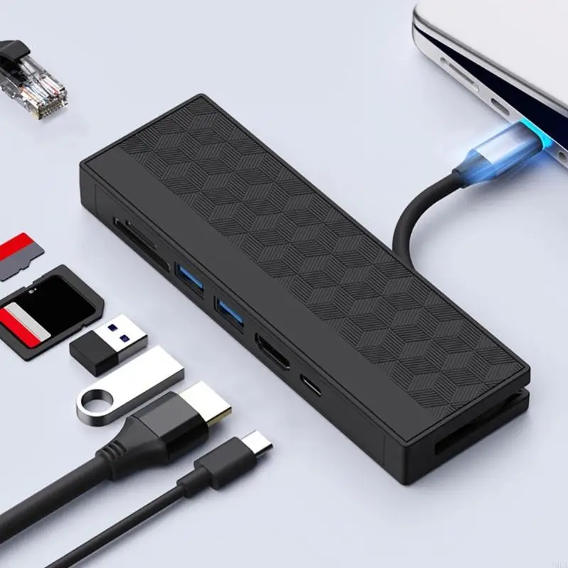 T5EA USB C Hub 7 in 1 adattatore con Gigabit Ethernet MultiMedia 4K30Hz e PD100W ricarica 2xusb3.0