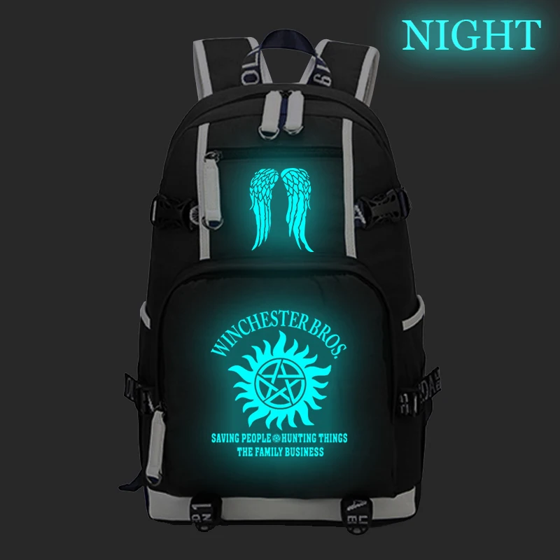 

Светящийся рюкзак Supernatural для студентов-парней, модный холщовый рюкзак, сумка для ноутбука, школьные сумки большой вместимости для подростков