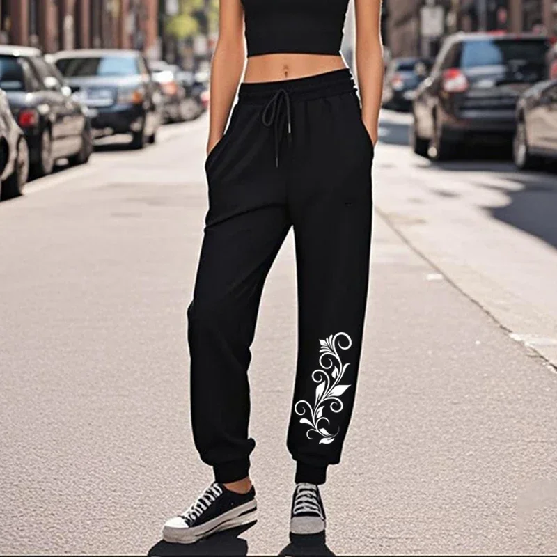 Pantalones deportivos informales de otoño e invierno para mujer, pantalones de chándal con estampado de flores de alta calidad,