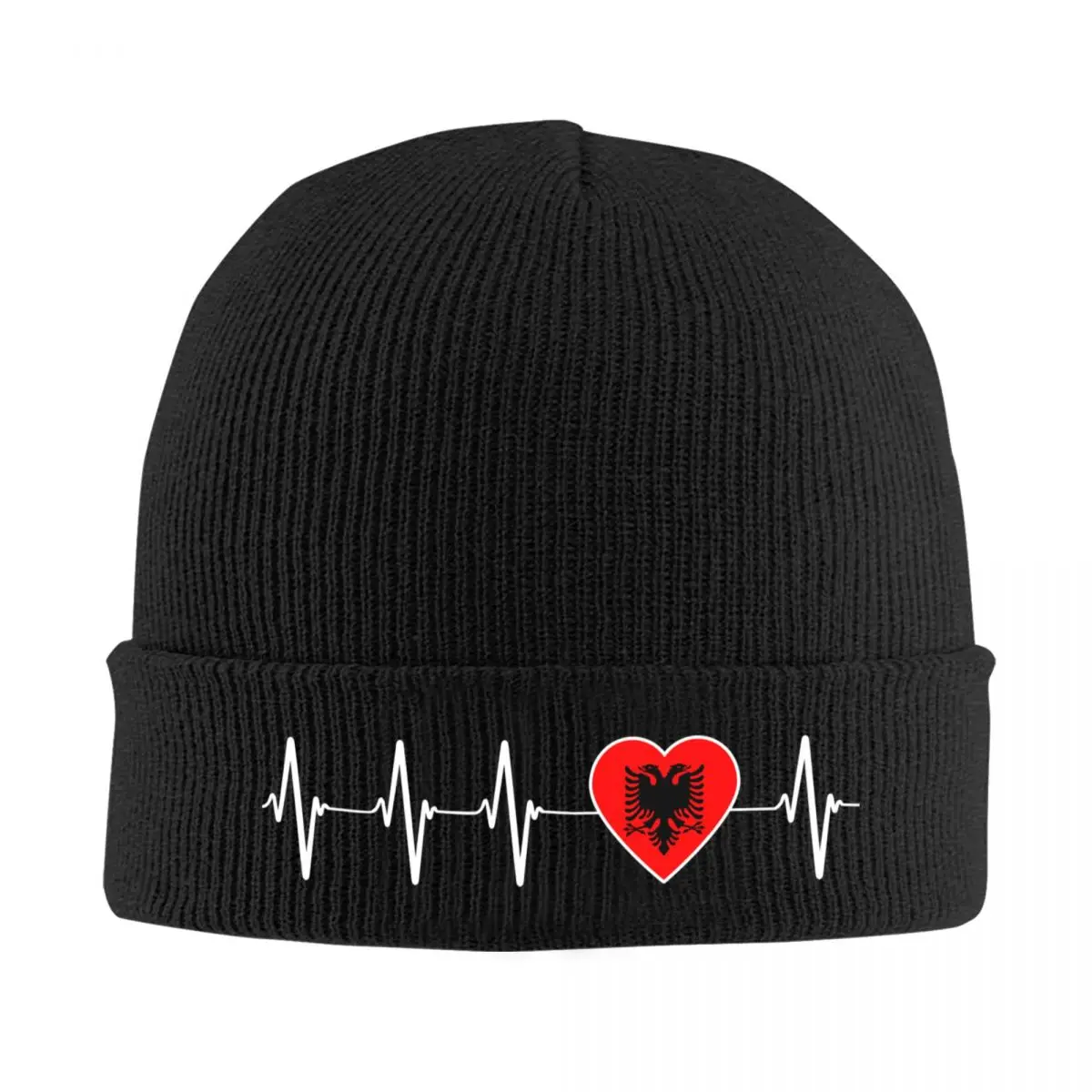 

Custom Albanian Heartbeat Albania Flag Skullies Beanies Caps Unisex Winter Warm Knitting Hat Women Men Cool Adult Bonnet Hats