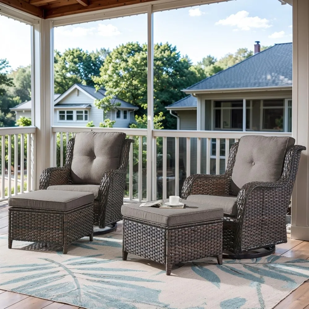 4 Piece Patio Furniture Sets, Wicker Patio Swivel Glider Chair with Foot Mat, Outdoor Furniture Sets Outside Balcony, Garden