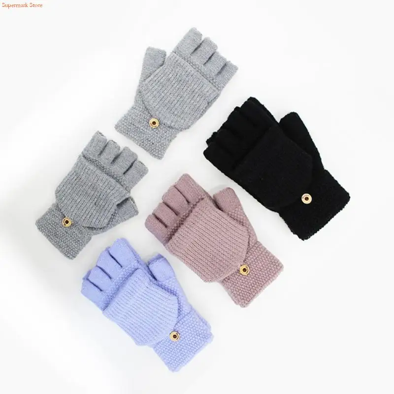 Q5WE Fingerless Gloves Winter Knit Convertible Gloves Touchscreen Gloves Wool