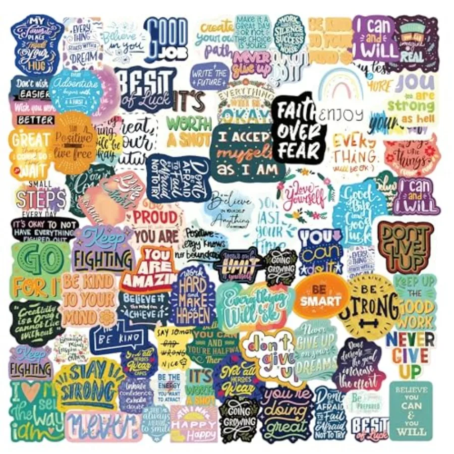 100Pcs Motivational Positive Quote Stickers Vinyl Waterproof Stickers for Vision Board Water Bottle Laptops