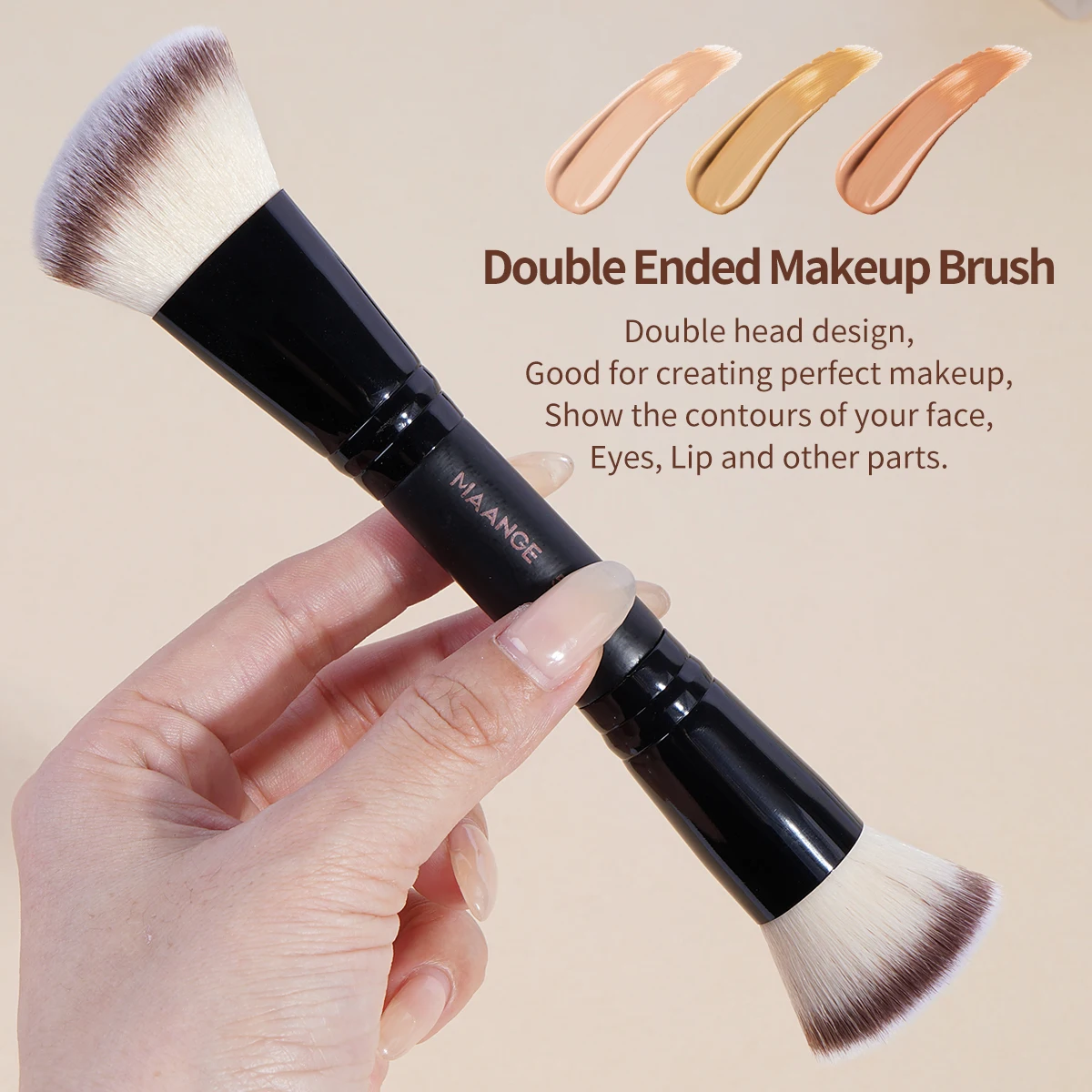 MAANGE 4pcs Pro Makeup Brushes Kit with Gift Box Flat Top Foundation Brush Dual-head.Triangle Bristle Head for Contour Conceal