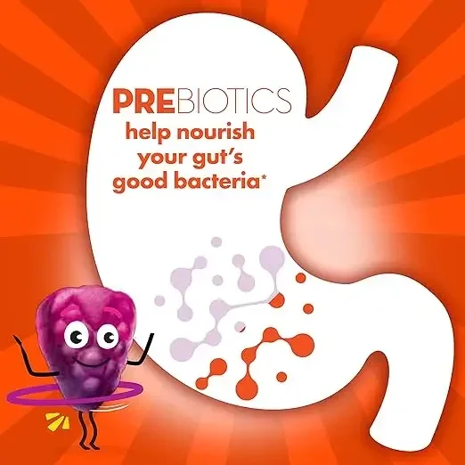 Children's probiotics, children's digestive health, prebiotics+probiotics, mixed fruit flavors, less than 1 gram per gummy candy