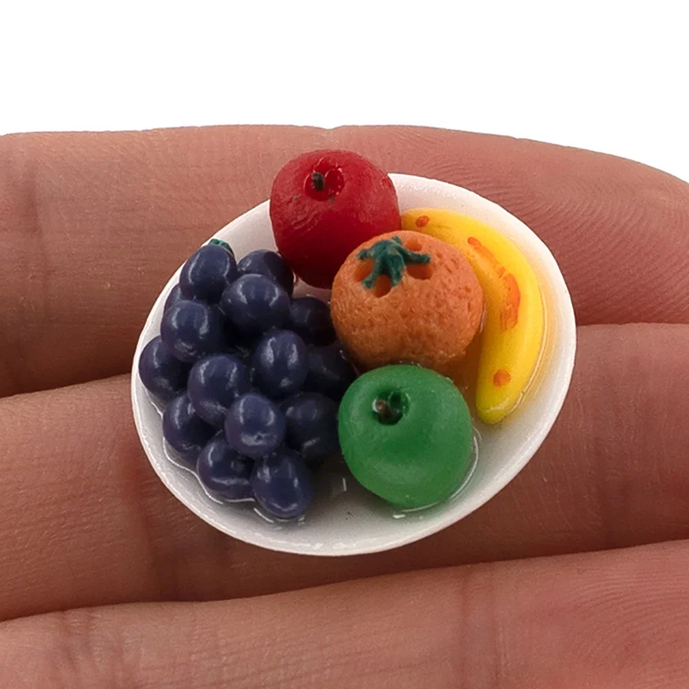 

1Pcs 1/12 Doll House Miniature Resin Fruit Plate Simulation Fruit Tray Model For Mini Decoration Dollhouse Accessories