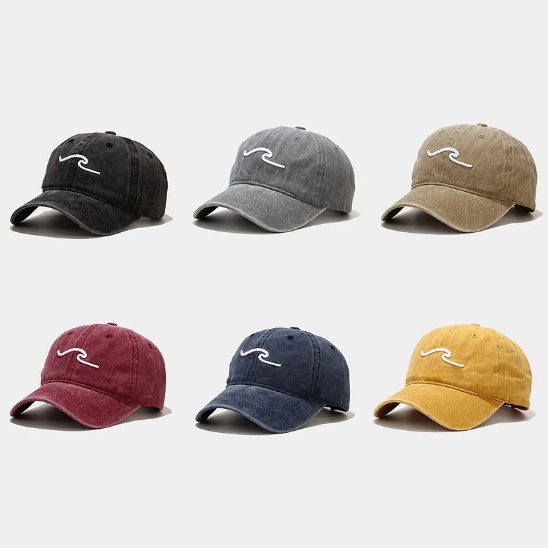 Washed Cotton Dad Hat For Men Women Wave Embroidery Baseball Cap Fashion Hip Hop Caps Snapback Hat Sports Cap Bone Garros