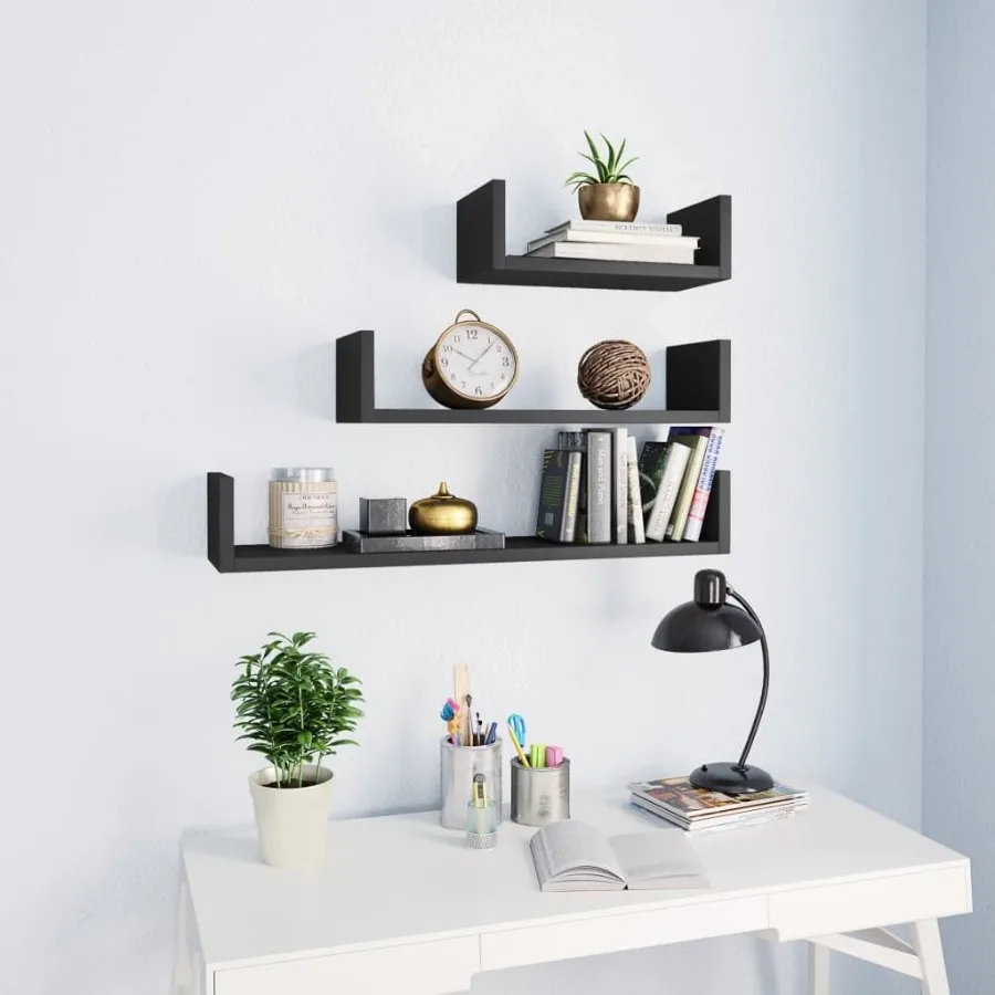 

Wall Display Shelf 3 pcs Gray Engineered Wood