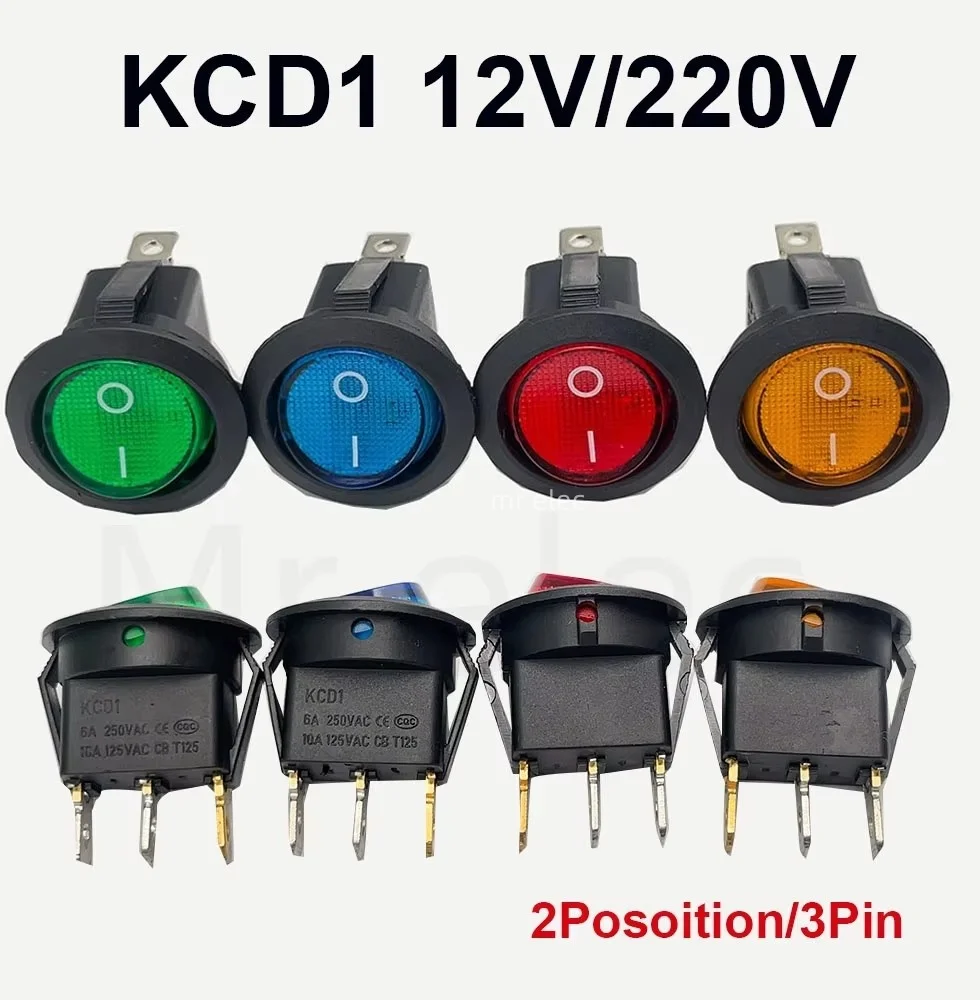 10PCS Round switch button3pin 2gear red black ship switch KCD1-105 small power switch 20MM 15MM