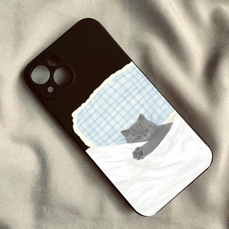 Cartoon Sleep Dog Cat Couple Phone Case for IPhone 16 14 15 Pro Max 13 11 12Mini XR 7 8Plus Funny Animal Shell soft Silcon Cover