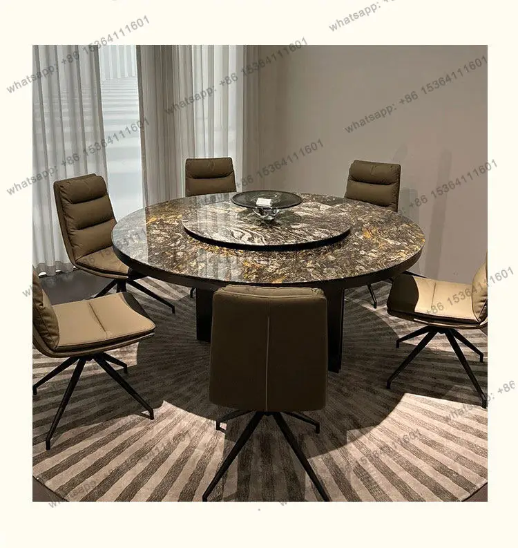 YJ Italian minimalist imported natural luxury stone platinum diamond dining table  marble round table with turntable