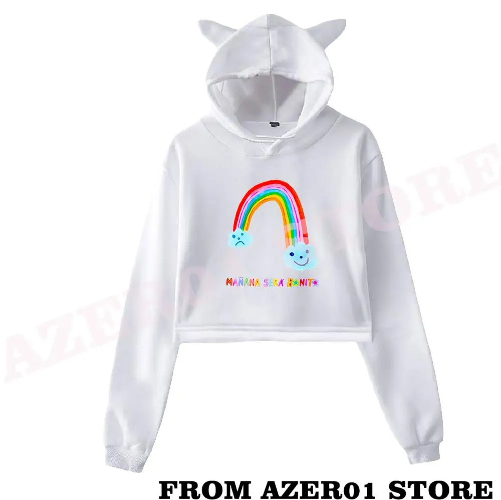 Karol G MANANA SERA BONITO RAINBOW Merch Cat Cropped Hoodies Women/Girl Hooded Crop Tops Loose Sweatshirt Hooded