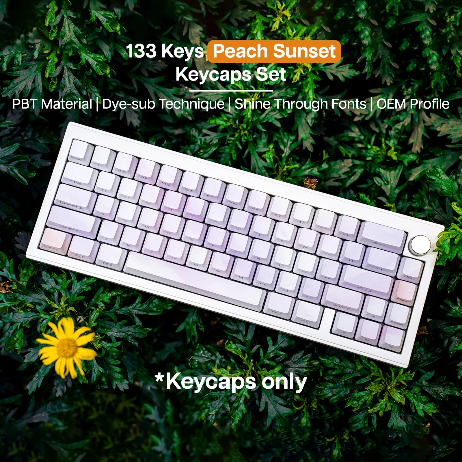 Epomaker Peach Sunset Keycaps Set 133 Keys PBT Side-printed Shine-through Fronts Five-side Dye-sub OEM Profile Keycaps Set