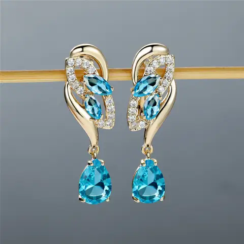 Elegant Flower Rainbow Purple Zircon Luxury Crystal Water Drop Stone Hoop Earrings Charm Gold Color Wedding Jewelry For Women