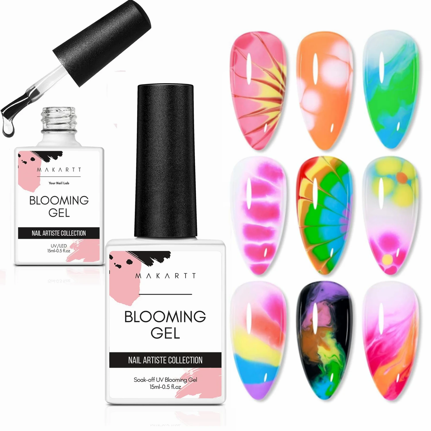 Makartt Heldere Bloeiende Gel, 15Ml Weken Van Nagellampgel Nagellak Glanzende Afwerking Langdurig Voor Thuis Nail Diy Manicure