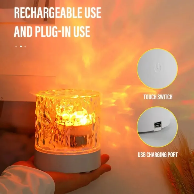 New Rotating Dynamic Flame Water Ripple Atmosphere Light Projection Starry Sky Romantic Bedroom Bedhead Decoration Nightlight