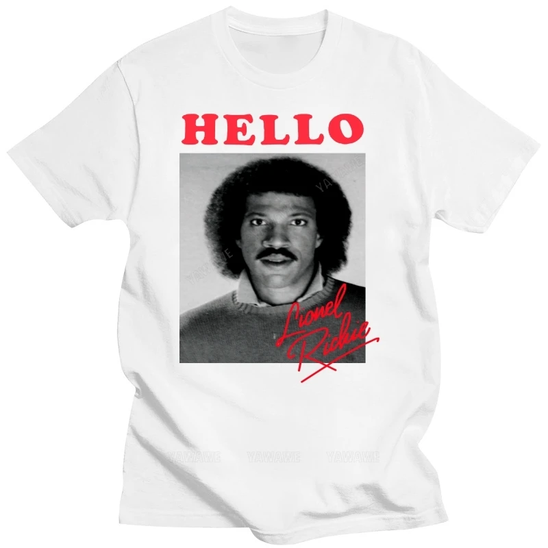 New arrived black short sleeve brand men cotton T Shirt top Lionel Richie Hello White T-Shirt NEW Male funny print tee-shirts