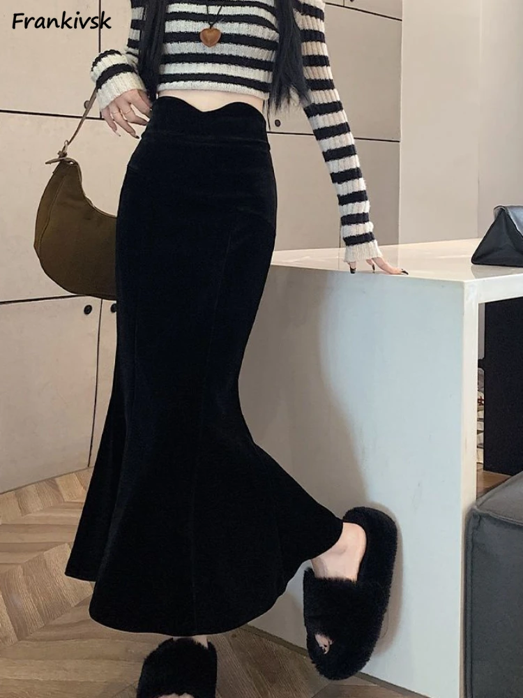 

Women High Waist Mermaid Skirt Solid Noble Flowing Package Hip All-match Chic Summer Streetwear Thickening Korean Style Elegant