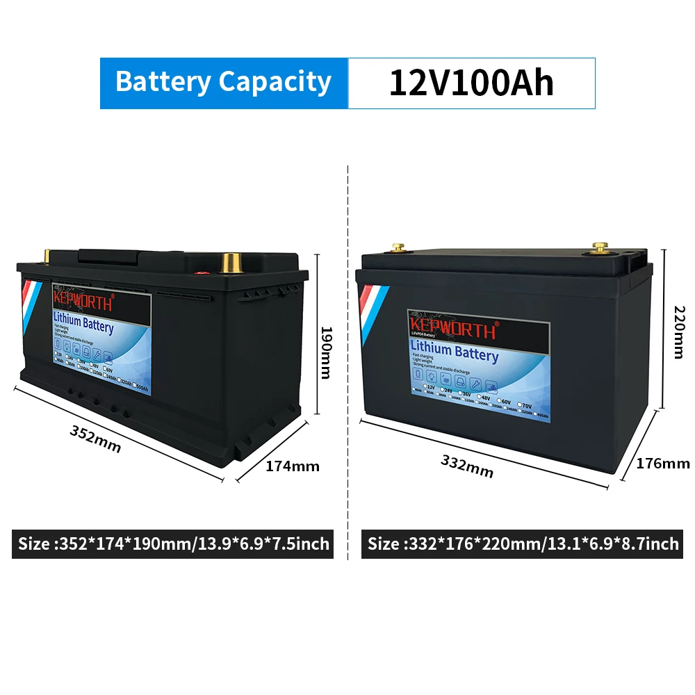 12 V 24 V KEPWORTH LiFePO4 Lithium-Eisenphosphat-Batterie mit BMS 50 100 120 135 300 Ah für Golfwagen EV RV Solarenergiespeicher – Detail 9
