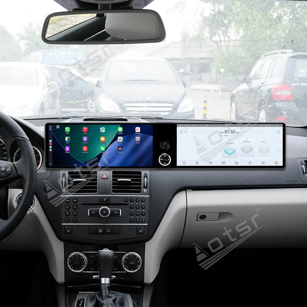 

Двойной экран 12,3-дюймовый радиоприемник CarPlay для Mercedes-BenzC 2007-2010, GPS-навигация, Qualcomm, сенсорный экран, мультимедийная стереогарнитура