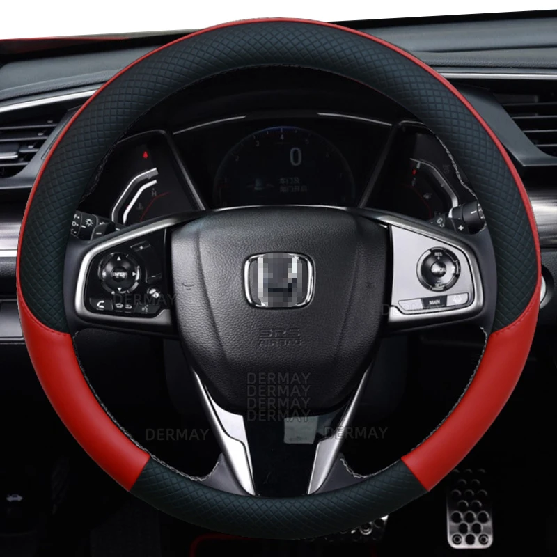 for Honda Civic 10th gen (FC/FK) 2016~2022 Car Steering Wheel Cover PU Leather 100% DERMAY Brand Auto Accessories